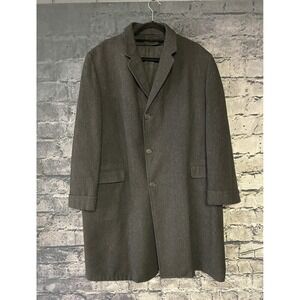 Vintage Brentwood Clothes Overcoat Mens XL Gray‎ Herringbone Wool Coat 3 Button
